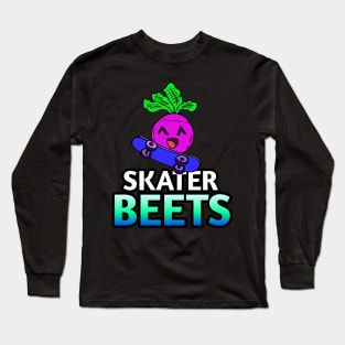 Skater Beets - Kawaii Beets - Cute Veggies - Graphic Vector Clipart Long Sleeve T-Shirt